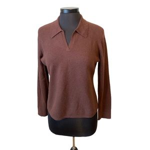 100% Cashmere Wendy B Cashmere Collection Collared V Neck Sweater Brown